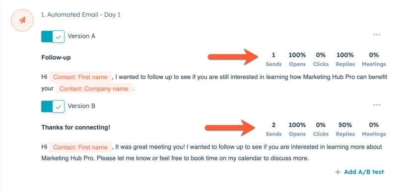 A-B tests on your sequence sales emails